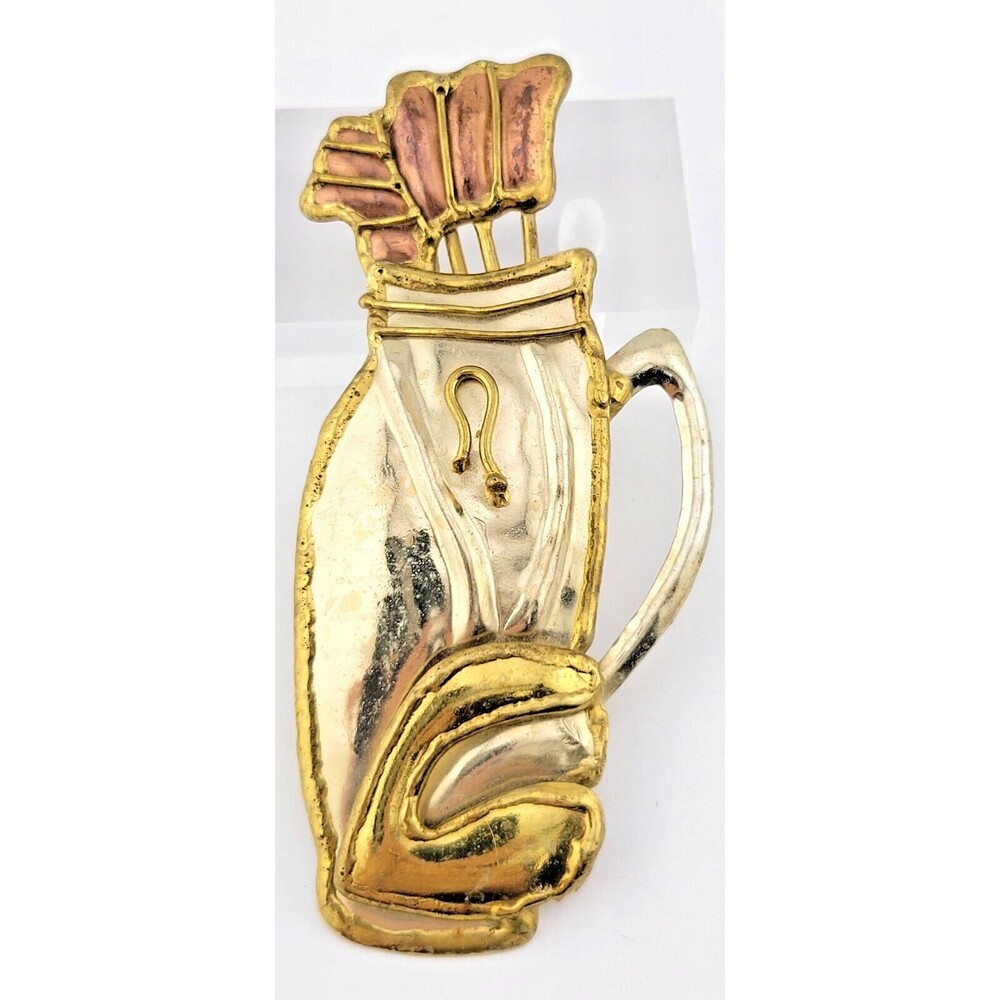 Vintage Mexico Brutalist Mixed Metal Copper Brass Silver Golf Bag Brooch Pin 4"